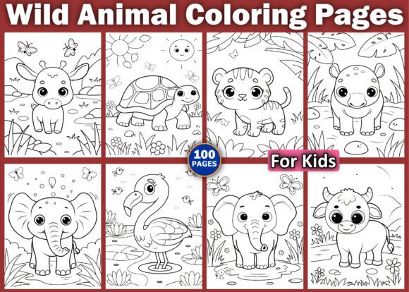 100 Wild Animal Coloring Pages for Kids: Creative Design Assets