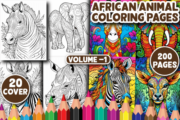 200 African Animal Coloring Pages V - 1: A Designer's Safari