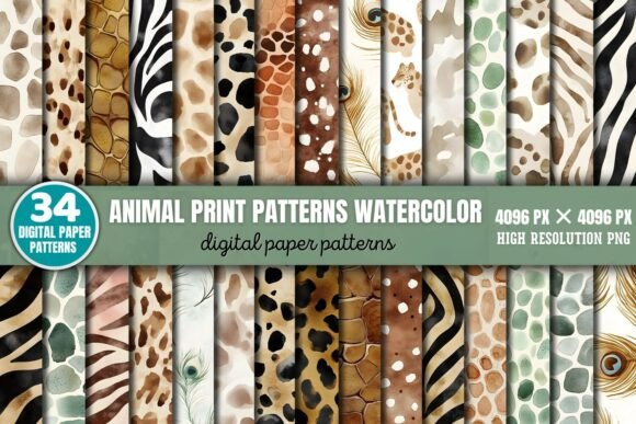 Animal Print Patterns Watercolor Digital: Wildly Versatile Assets