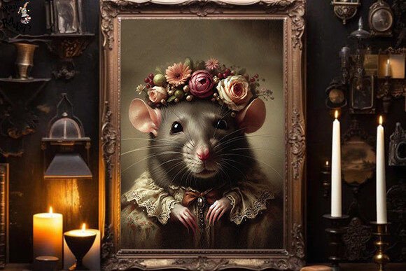 Charming Rat Wearing Flower,Animal Wall Art: Beyond Cute Decor