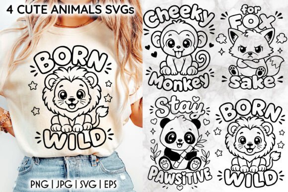 Cute Wild Animal SVG & Lion PNG: Whimsical Design Assets