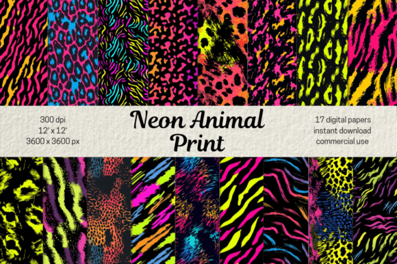 Wild and Electric: The Neon Animal Print Seamless Pattern Set